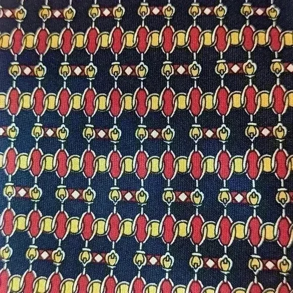 Rene Chagal tie myung joo silk blue/red and yellow Geometric toned tie - Picture 4 of 4